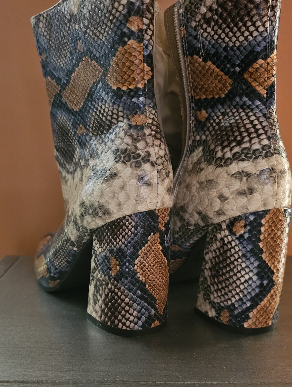Women’s Snake-Print Block Heel Ankle Boots - Picture 3 of 8